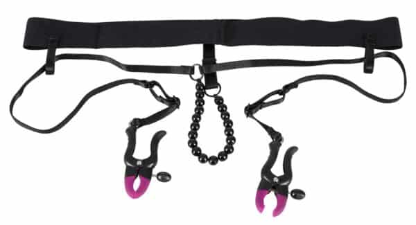Bad Kitty Perlen-String „Pearl String with Silicone Clamps“ mit Vulvalippenklammern