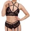 Abierta Fina Bralette plus Straps-Slip aus Spitze mit Samtdetails