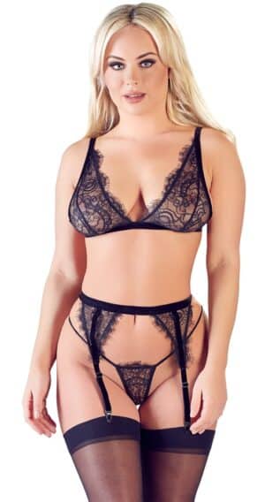 Cottelli LINGERIE 3-teiliges Straps-Set aus edler Eyelash-Spitze