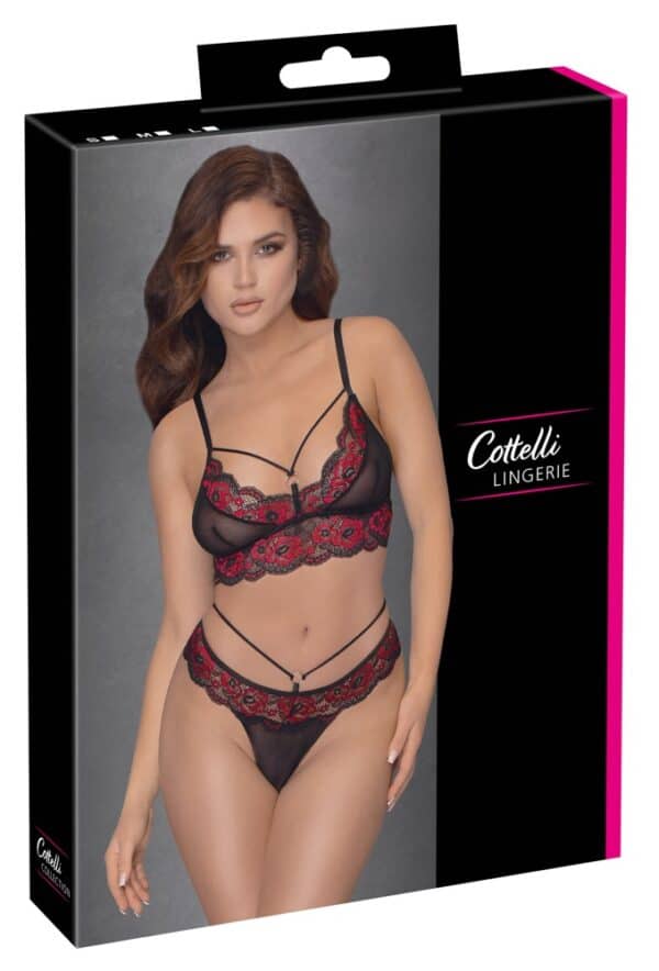 Cottelli LINGERIE BH plus String mit zweifarbigen Spitzeneinsätzen