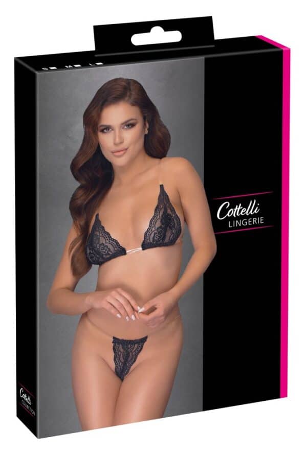 Cottelli LINGERIE BH plus String aus Spitze mit durchsichtigen Bändern