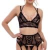 Abierta Fina 3-teiliges Straps-Set aus Spitze mit Strasskettchen-Besatz