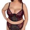 Cottelli CURVES Longline-BH plus Straps-Slip im edlen Material-Mix aus 2-farbiger Spitze und Powernet