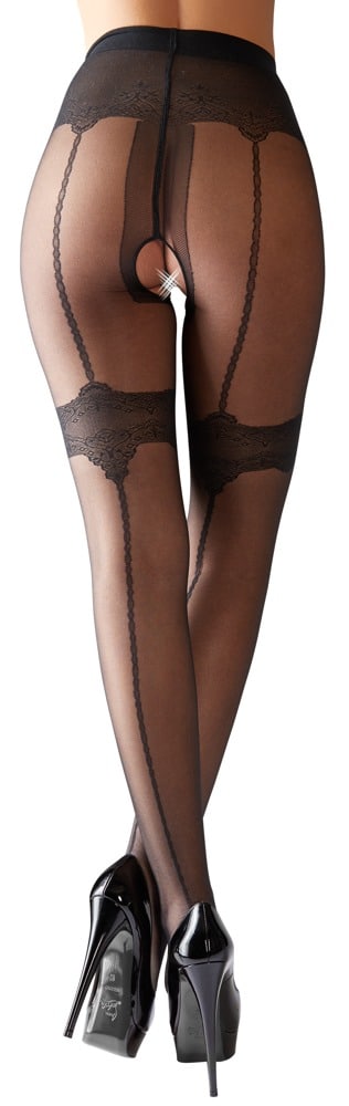 Cottelli LEGWEAR Strumpfhose ouvert mit Strumpfband und Ziernaht