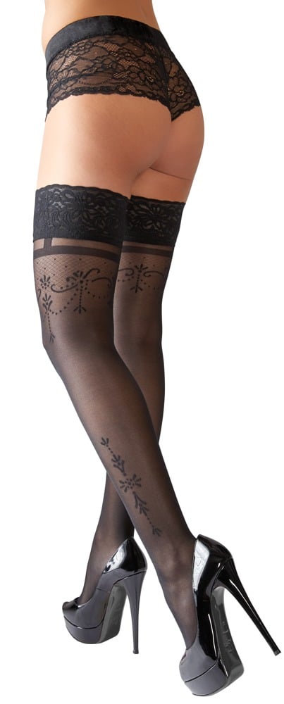 Cottelli LEGWEAR Halterlose Strümpfe mit Spitzenabschluss