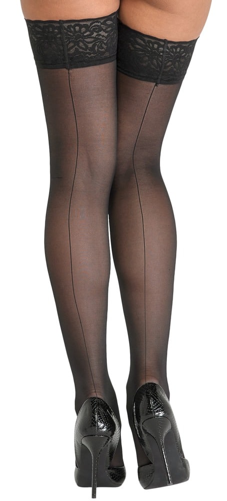 Cottelli LEGWEAR Halterlose Strümpfe mit Naht hinten und 8-cm-Spitzenabschluss