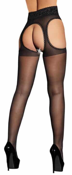 Cottelli LEGWEAR Strapsstrumpfhose mit spitzenbesetzten Cut-outs