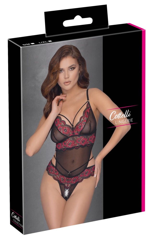 Cottelli LINGERIE Body ouvert aus 2-farbiger Floral-Spitze und Powernet