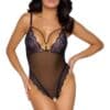 Cottelli LINGERIE Body ouvert aus Powernet und 2-farbiger Blütenspitze
