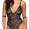 Cottelli BONDAGE Straps-Body ouvert aus Spitze in Harness-Optik mit Handfesseln