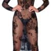 Noir Kleid aus Powernet mit Blüten-Samtflockprint