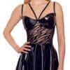 Noir Kleid aus Lack und Powernet mit Tiger-Samtflockprint