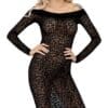 Noir Kleid aus Powernet mit Leo-Samtflockprint