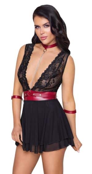 Cottelli BONDAGE Babydoll mit Bondage-Gürtel und -Halsband