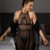 Cottelli LINGERIE 3-teiliges Negligé-Set aus Powernet und Spitze mit Kimono und String