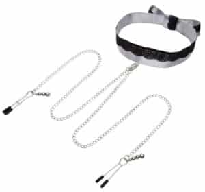 Fifty Shades of Grey Halsband mit Nippelklemmen „Play Nice Satin Collar & Nipple Clamps“